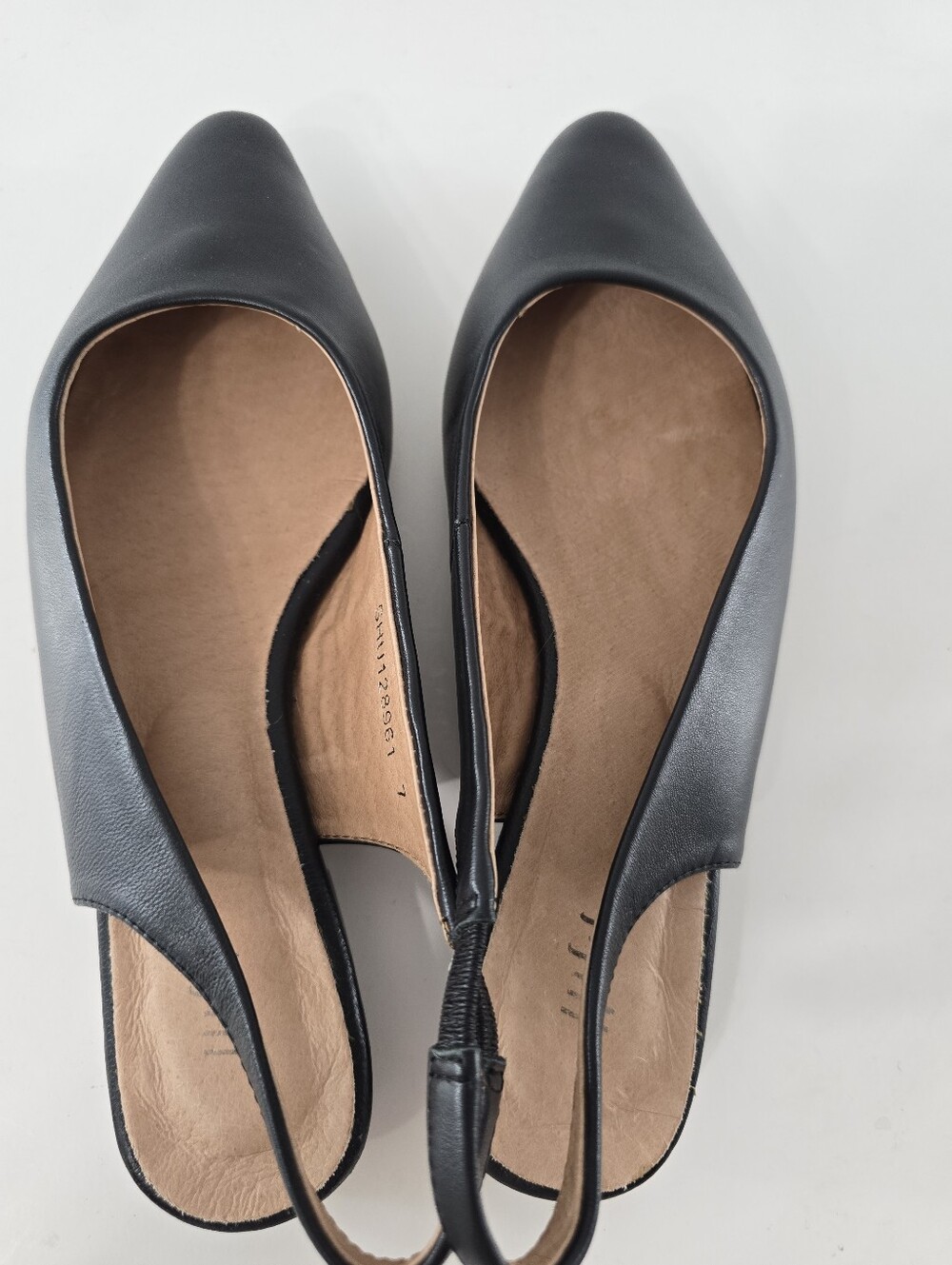 J Jill Kara Leather Pointed Toe Slingback Black Minimalist Closed Toe Shoes Sz 7 - Picture 8 of 10